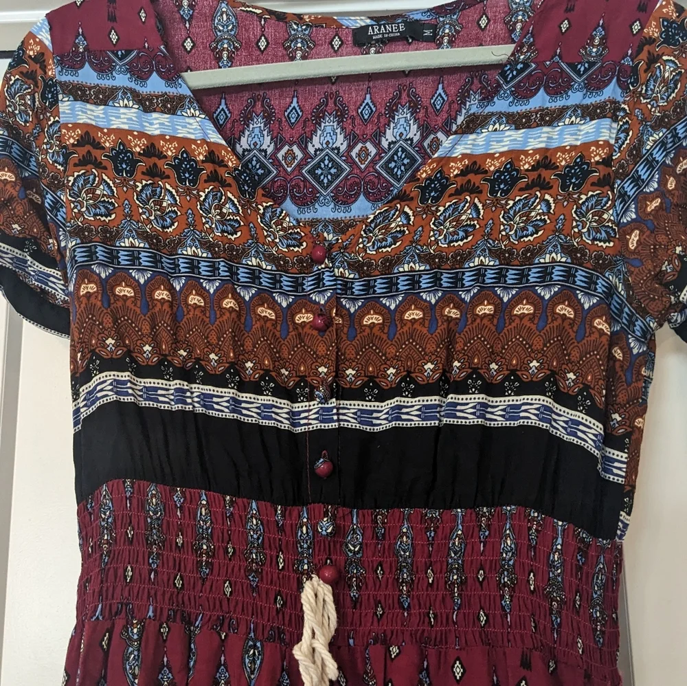 Long dark red hippy sun dress - Picture 2 of 4